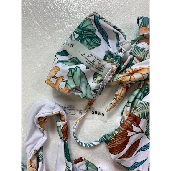 Tropical Print Halter Bikini Large White & Green Two-Piece Swimwear Sexy‎ Beach - Picture 5 of 8